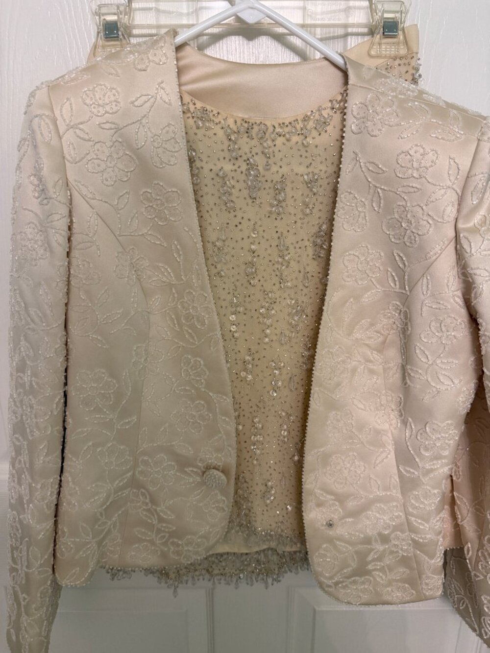 Sequined and Beaded Designer 3 Piece Suit with Jacket, Shell, and Skirt